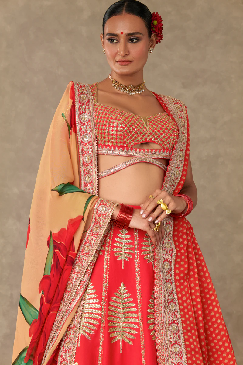 Red Paan Patti Lehenga Set - Image 2