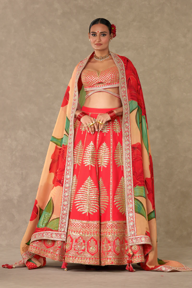 Red Paan Patti Lehenga Set - Image 5