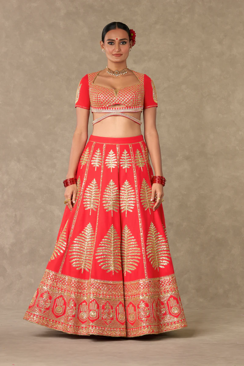 Red Paan Patti Lehenga Set - Image 9