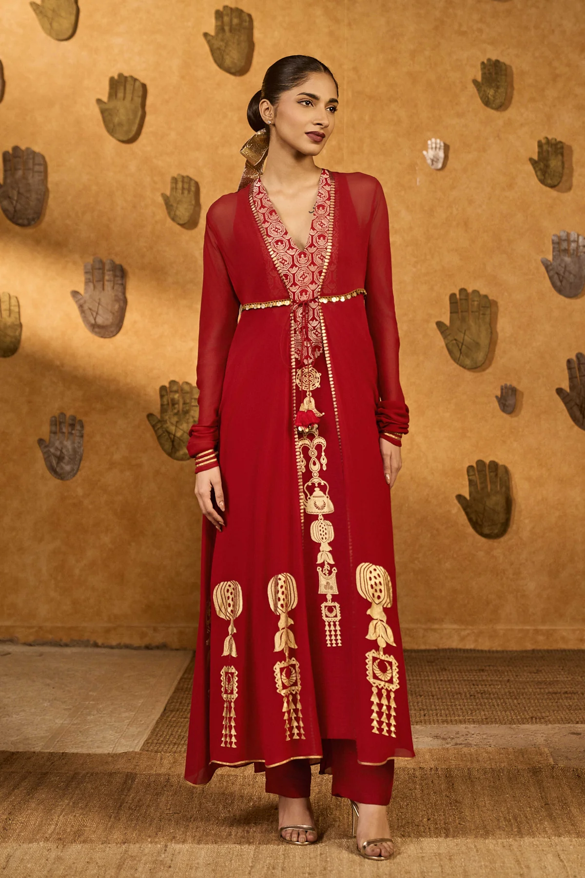 Red Pop Pod Pendant Anarkali Set - Image 2