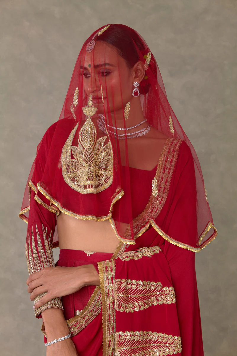 Red Son Patti Saree - Image 11