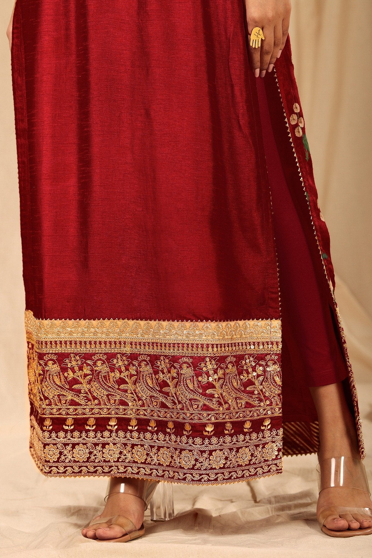 Red Spring Blossom Kurta - Image 4
