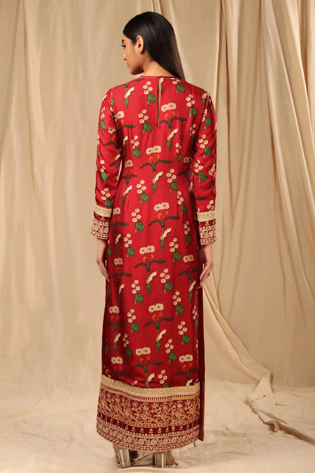 Red Spring Blossom Kurta - Image 5