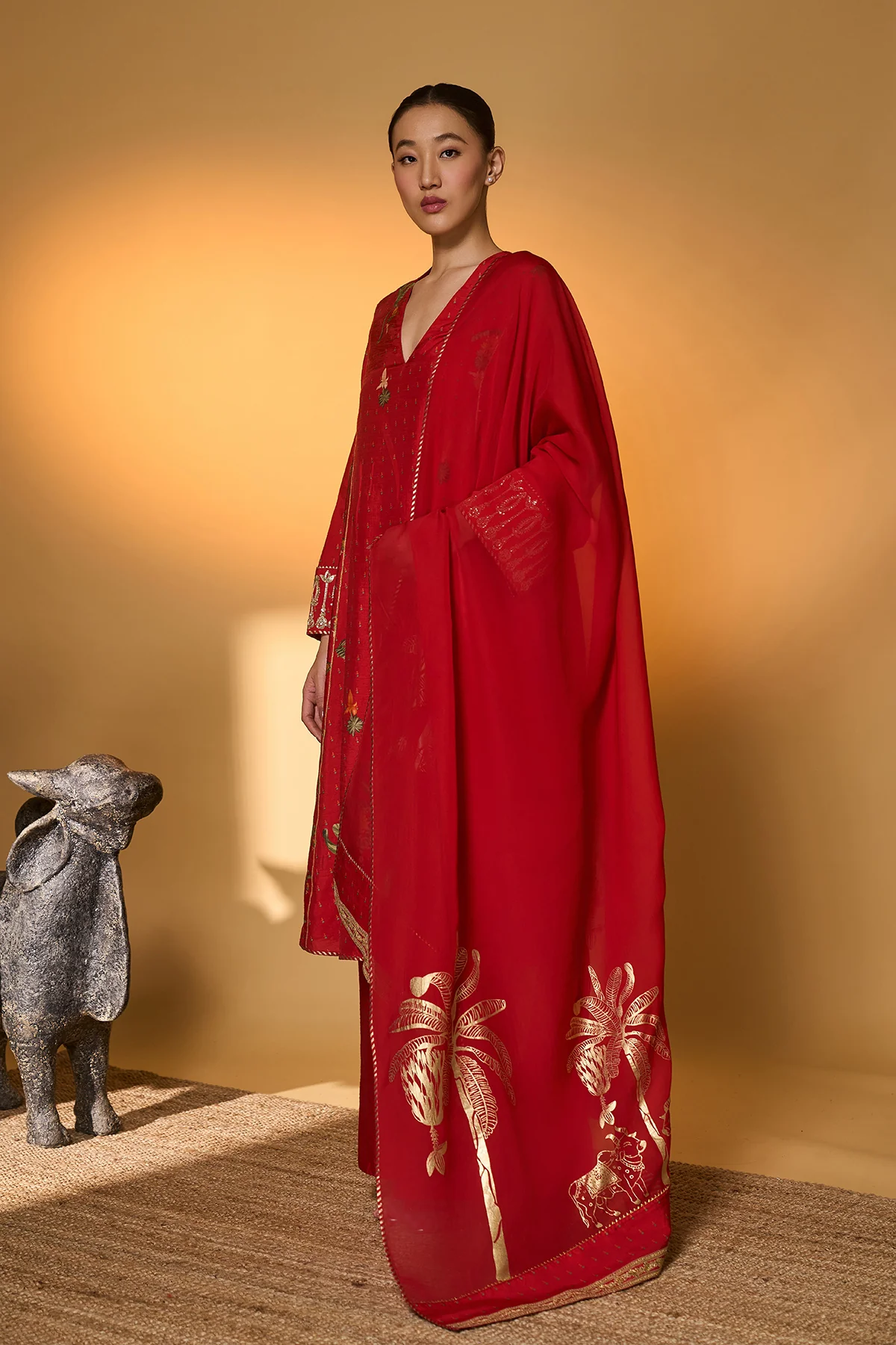Red Tropical Anarkali Set - Image 2