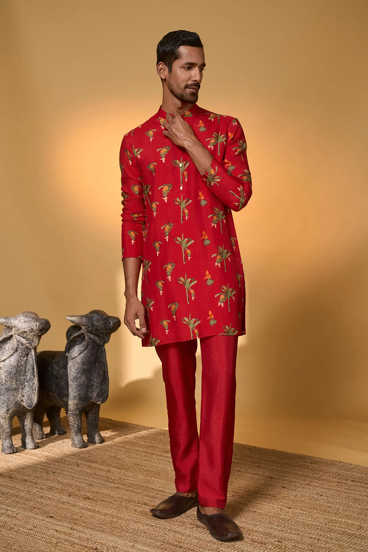 Red Tropical Kurta Set - Image 10