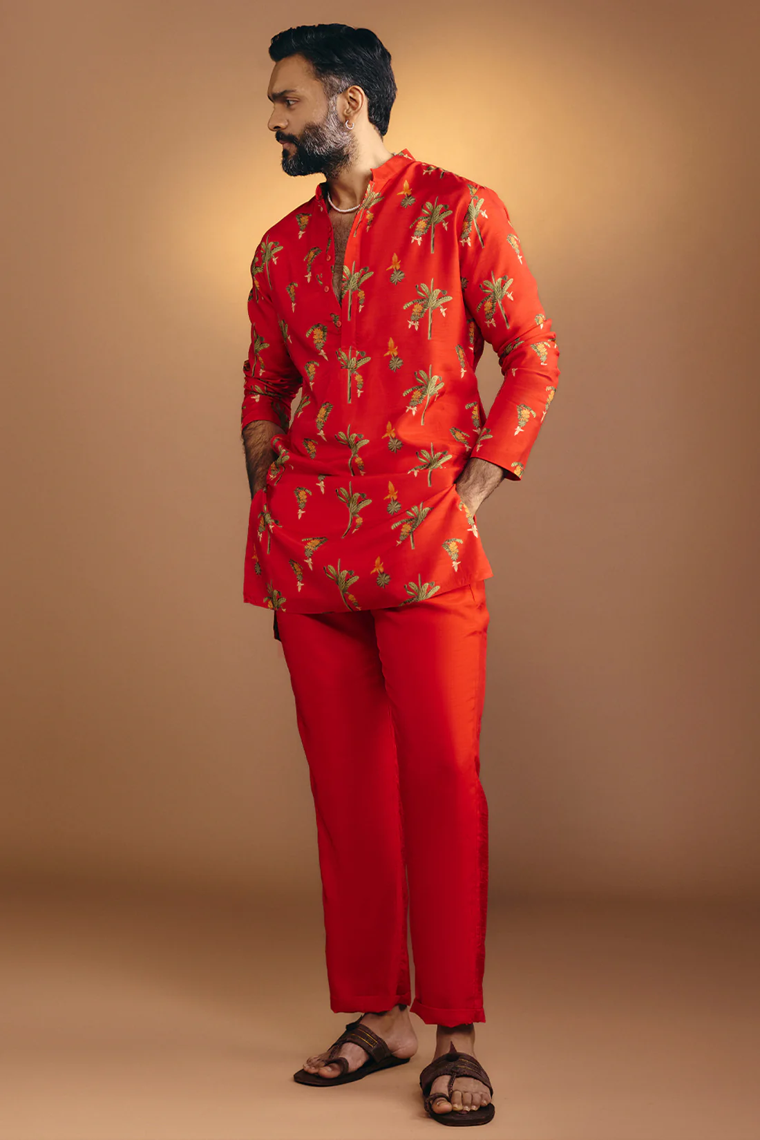 Red Tropical Kurta Set - Image 2