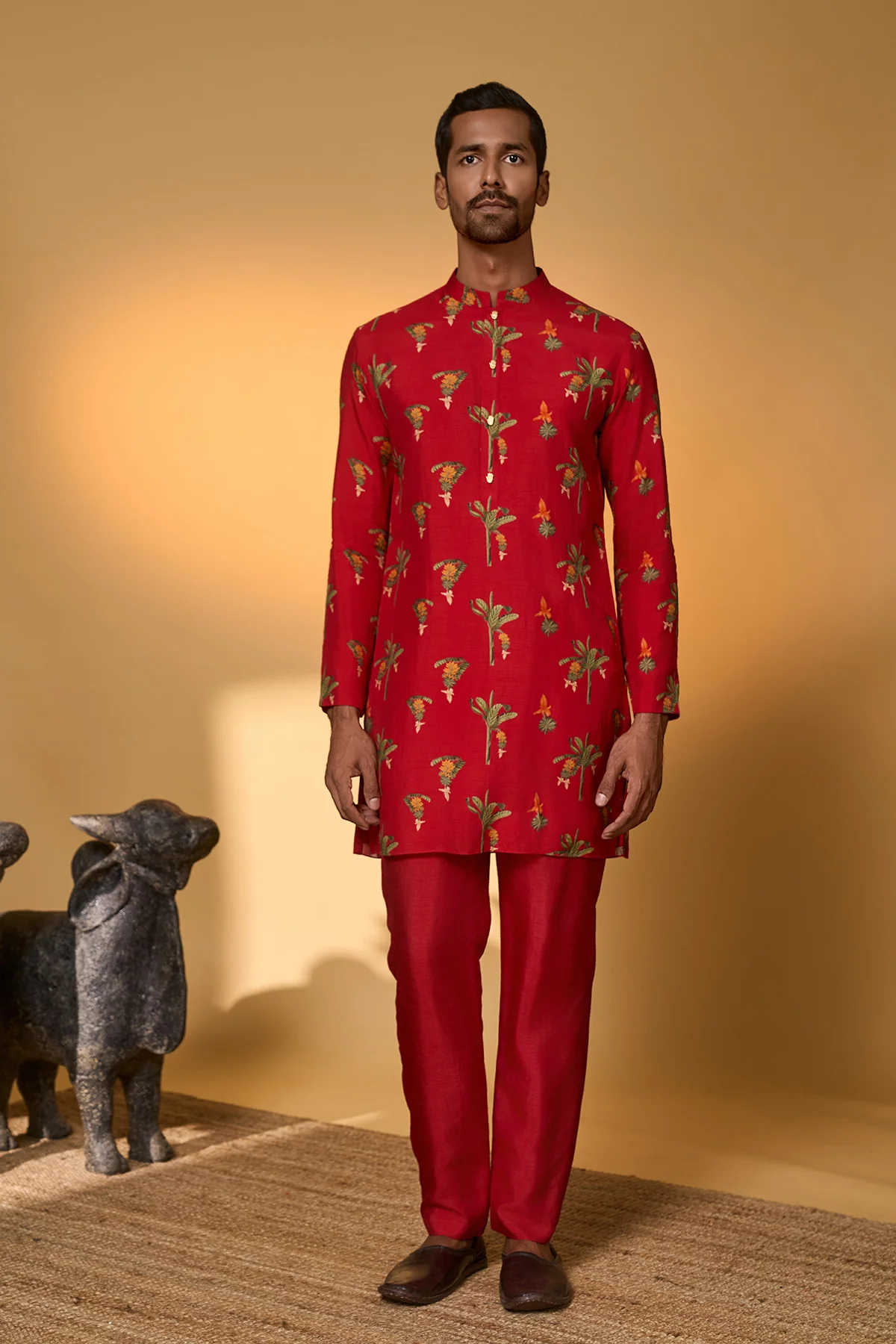 Red Tropical Kurta Set - Image 5