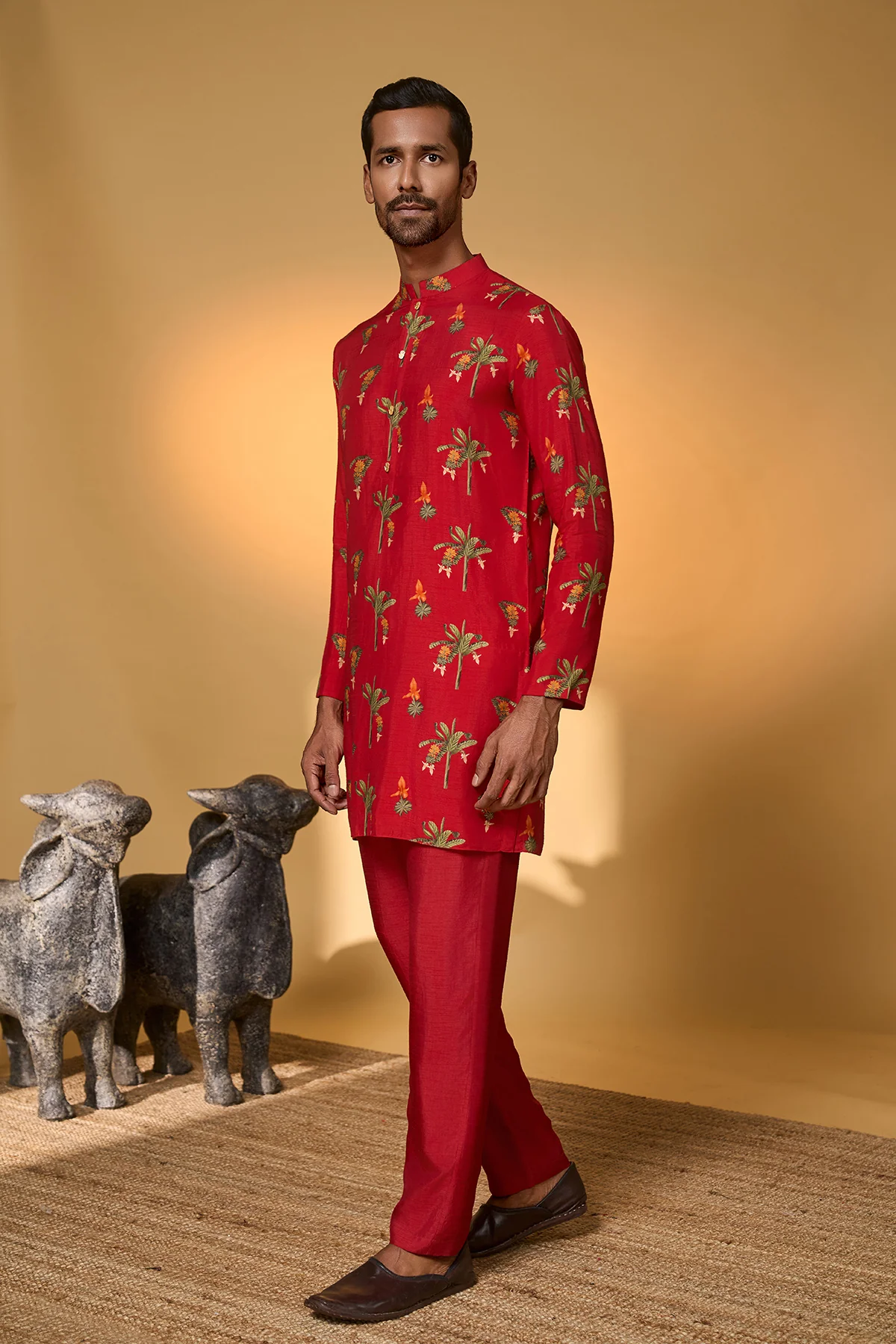 Red Tropical Kurta Set - Image 7