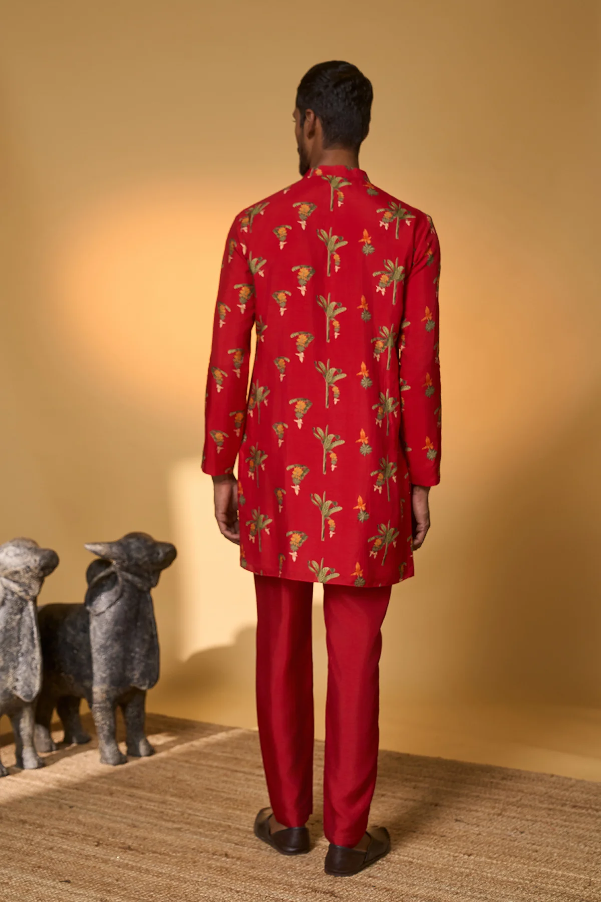 Red Tropical Kurta Set - Image 8