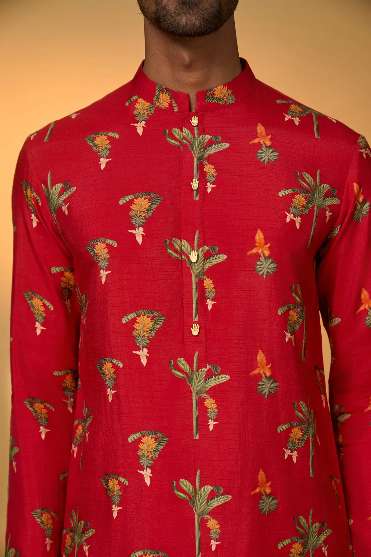 Red Tropical Kurta Set - Image 9
