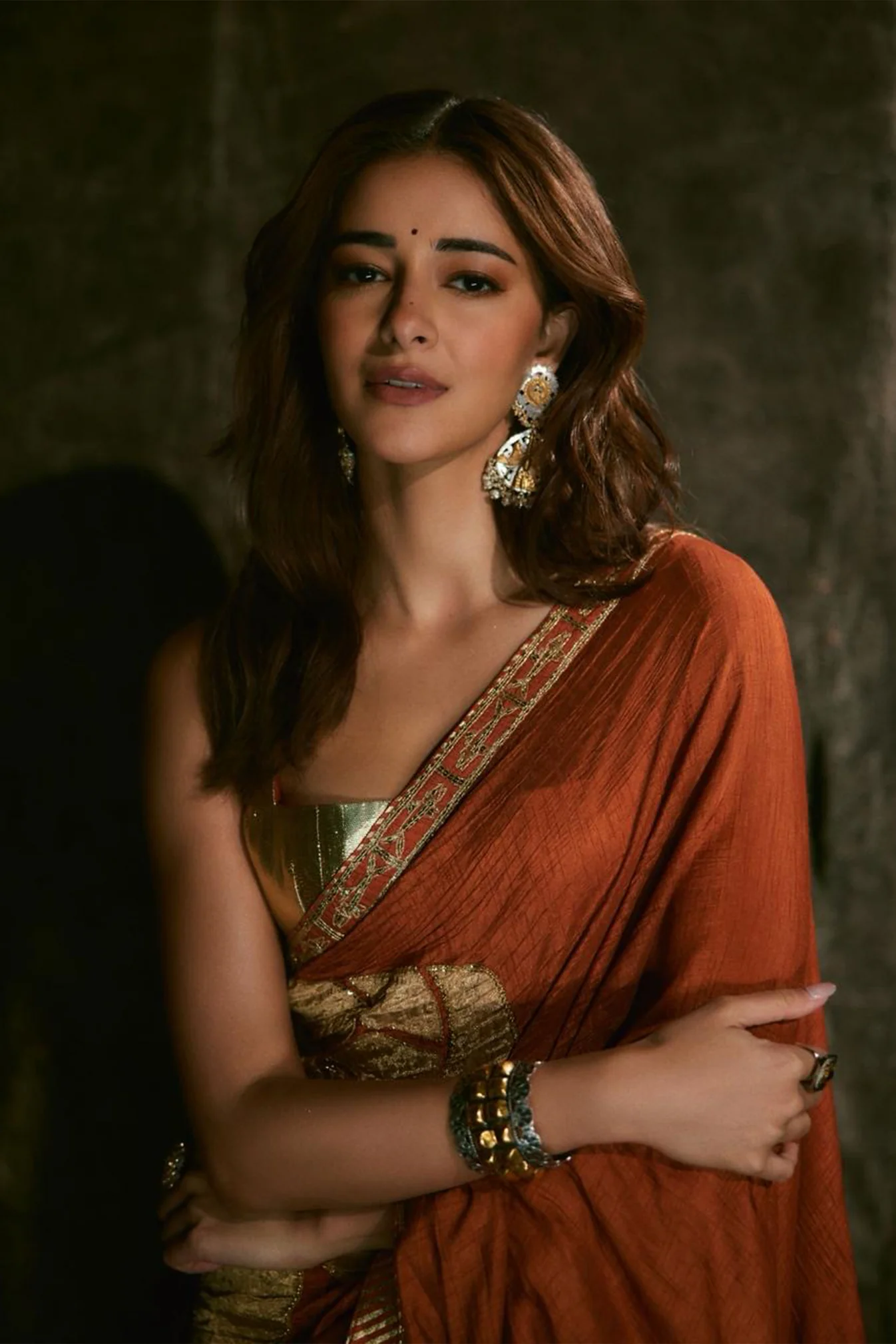 Rust Windrose Crushed Saree