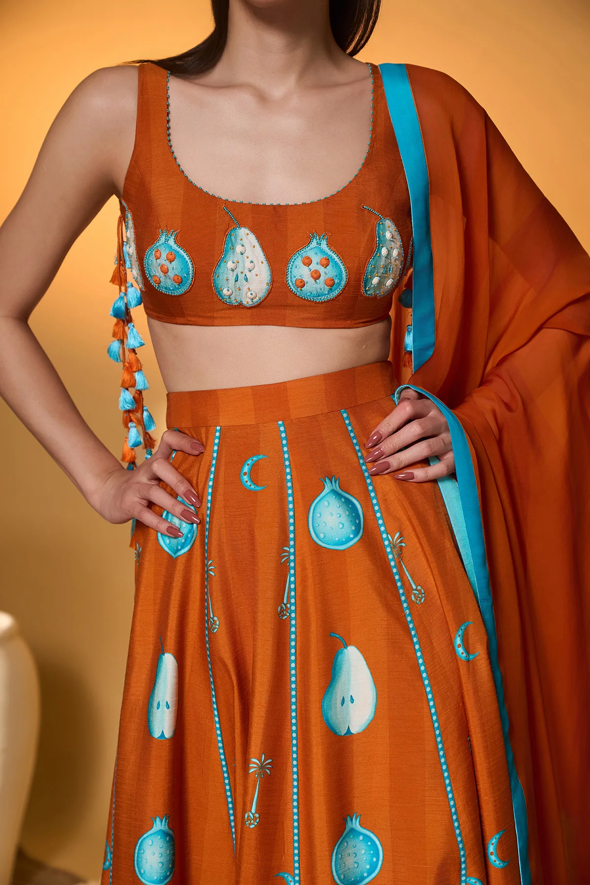 Saffron Sky Striped Lehenga Set - Image 10