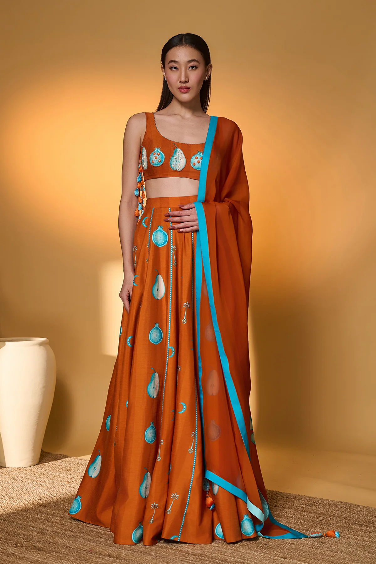 Saffron Sky Striped Lehenga Set - Image 4