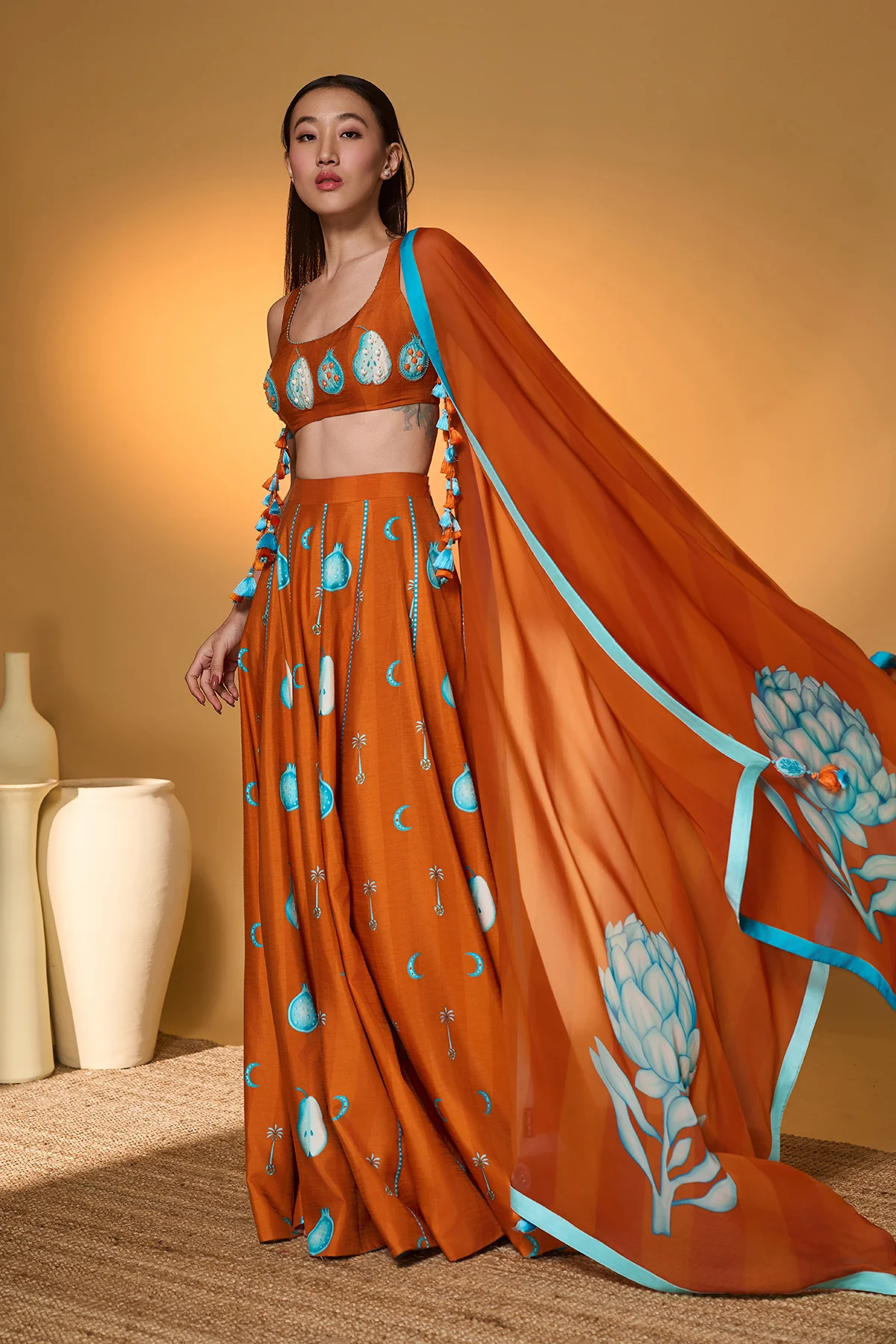 Saffron Sky Striped Lehenga Set - Image 5