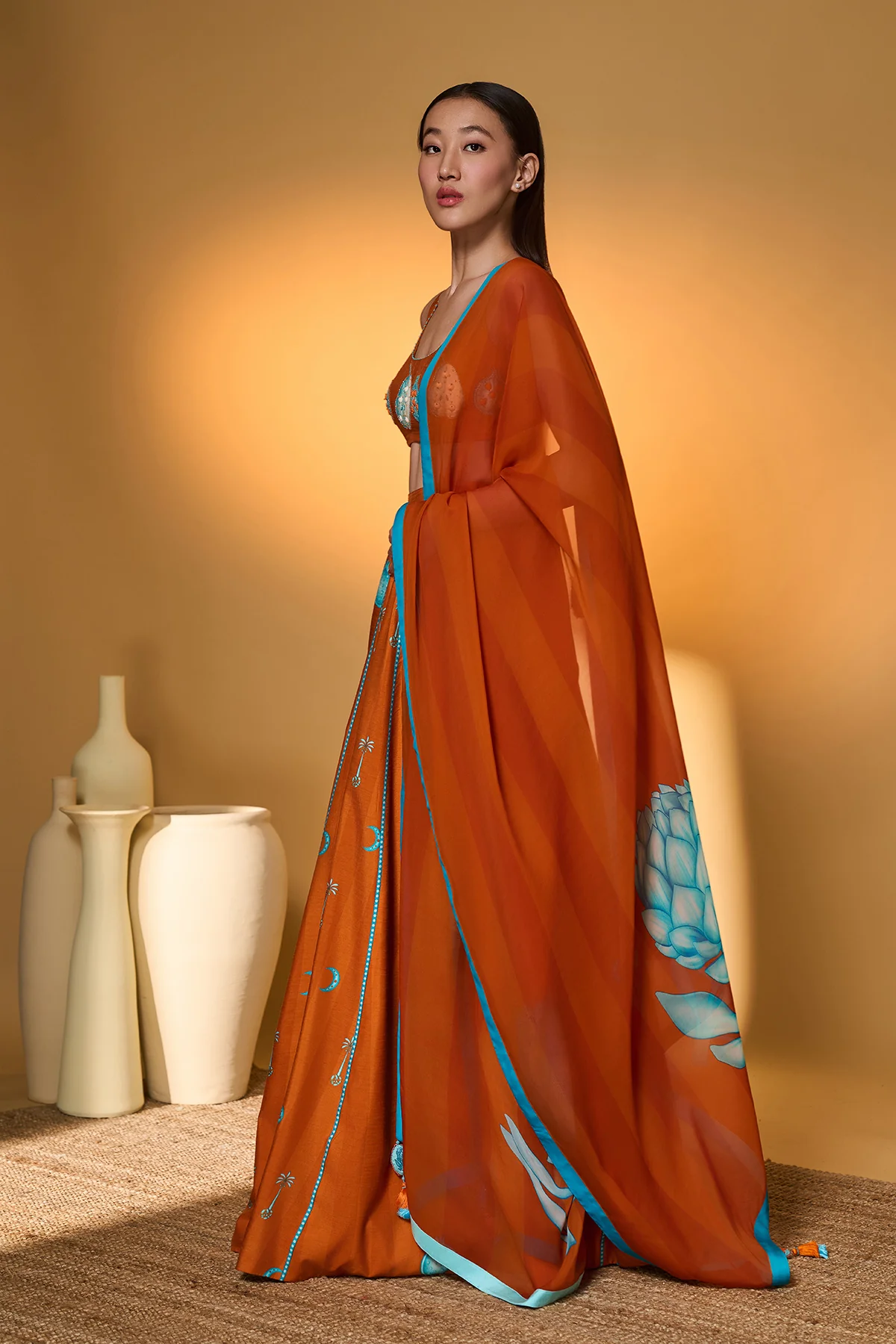 Saffron Sky Striped Lehenga Set - Image 7