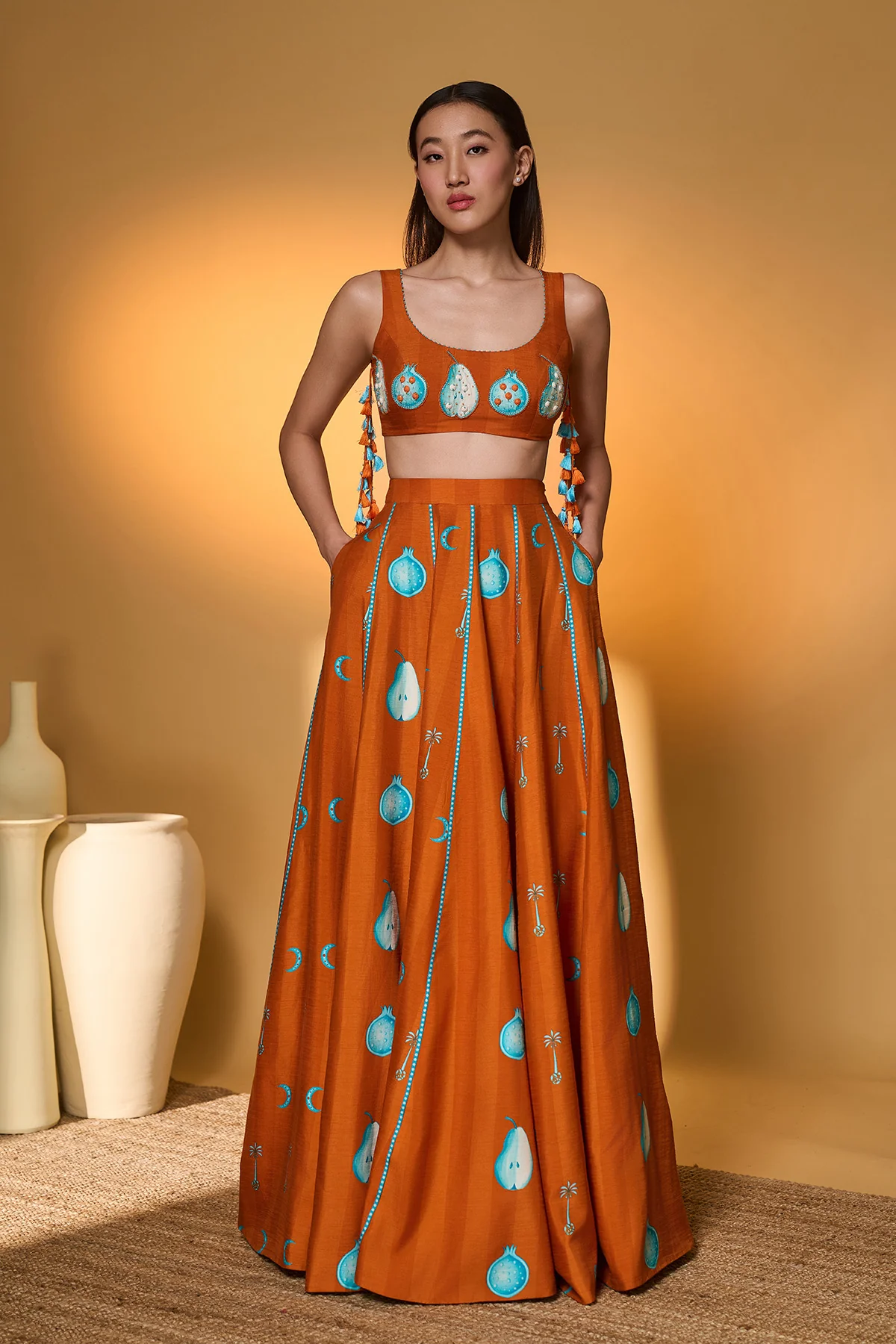 Saffron Sky Striped Lehenga Set - Image 9