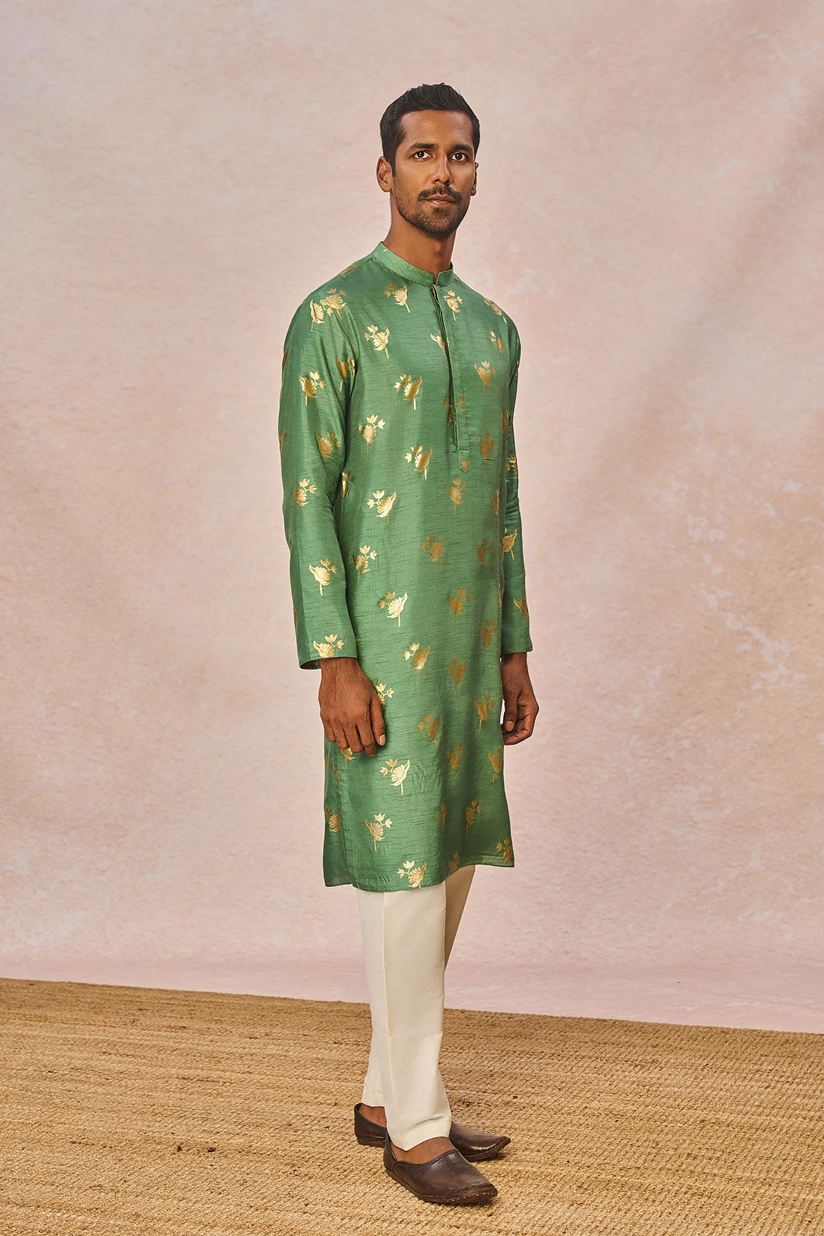 Sage Green Iris Bud Gold Foil Kurta Set - Image 2