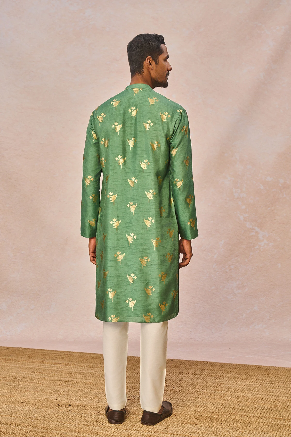 Sage Green Iris Bud Gold Foil Kurta Set - Image 3