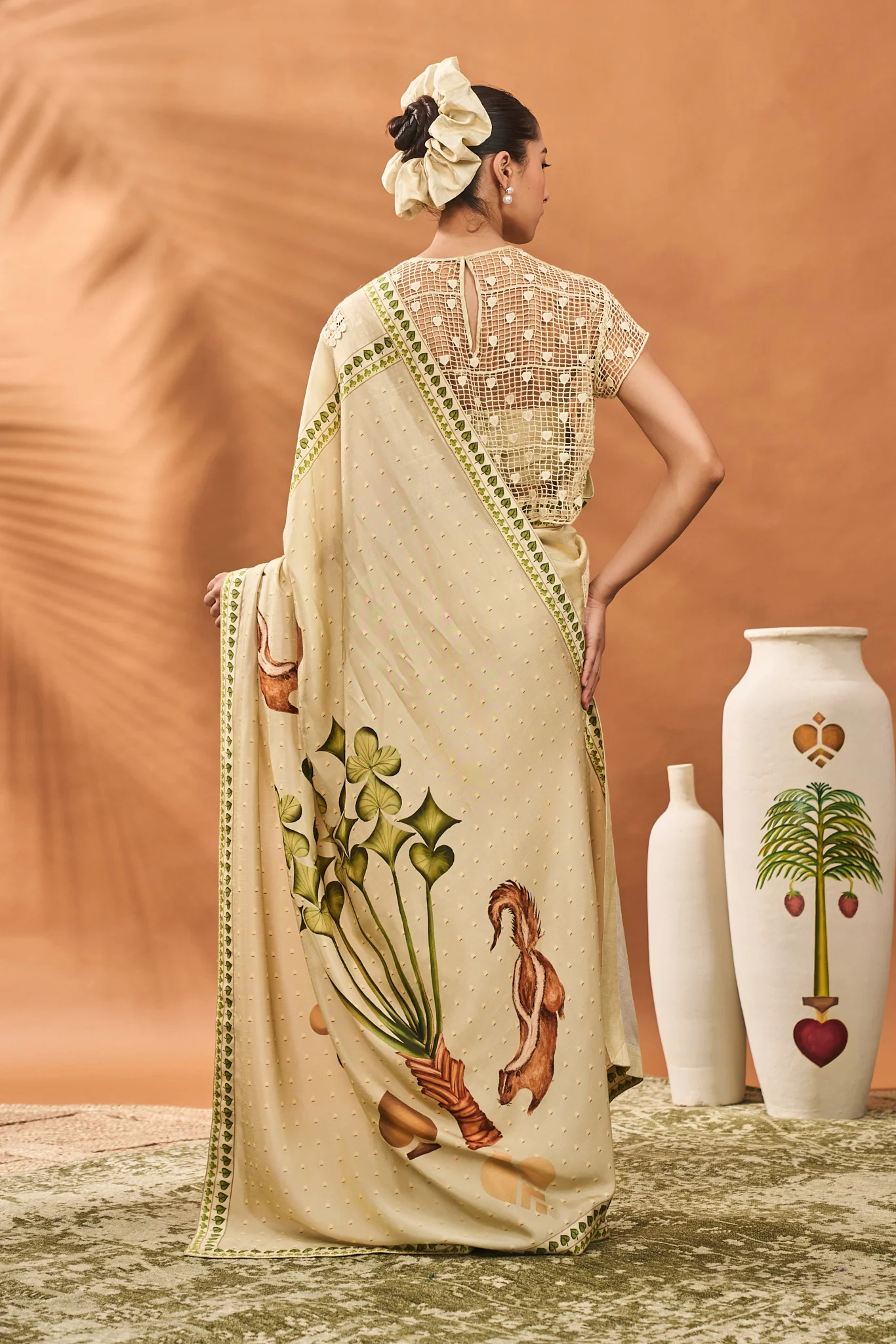 Sage Green Striped All Fours Saree - Image 5