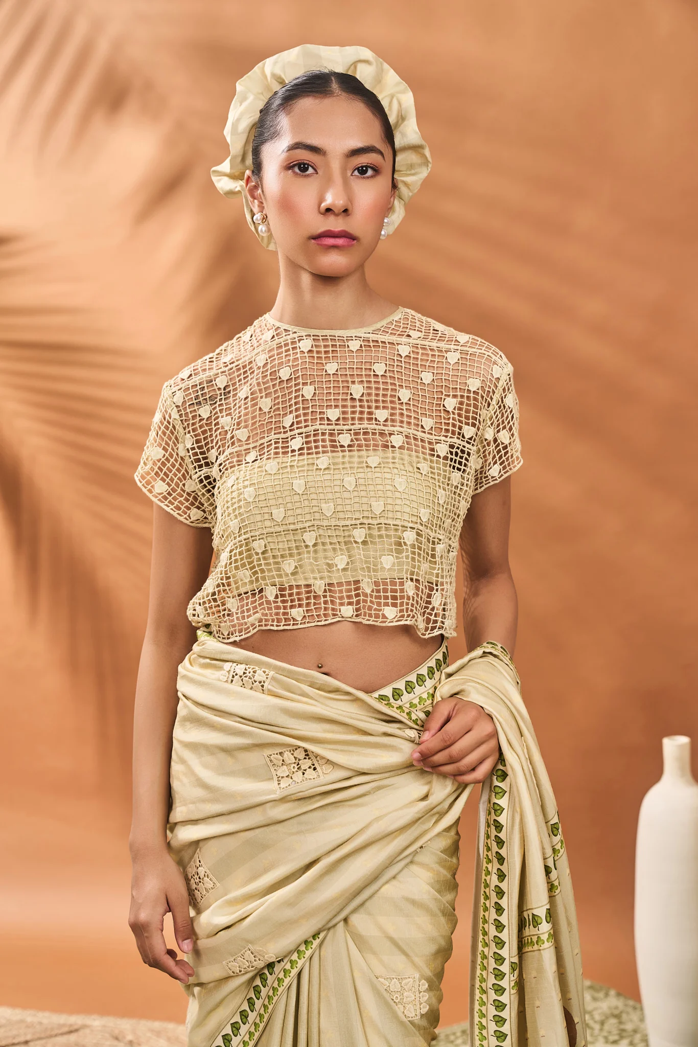 Sage Green Striped All Fours Saree - Image 6