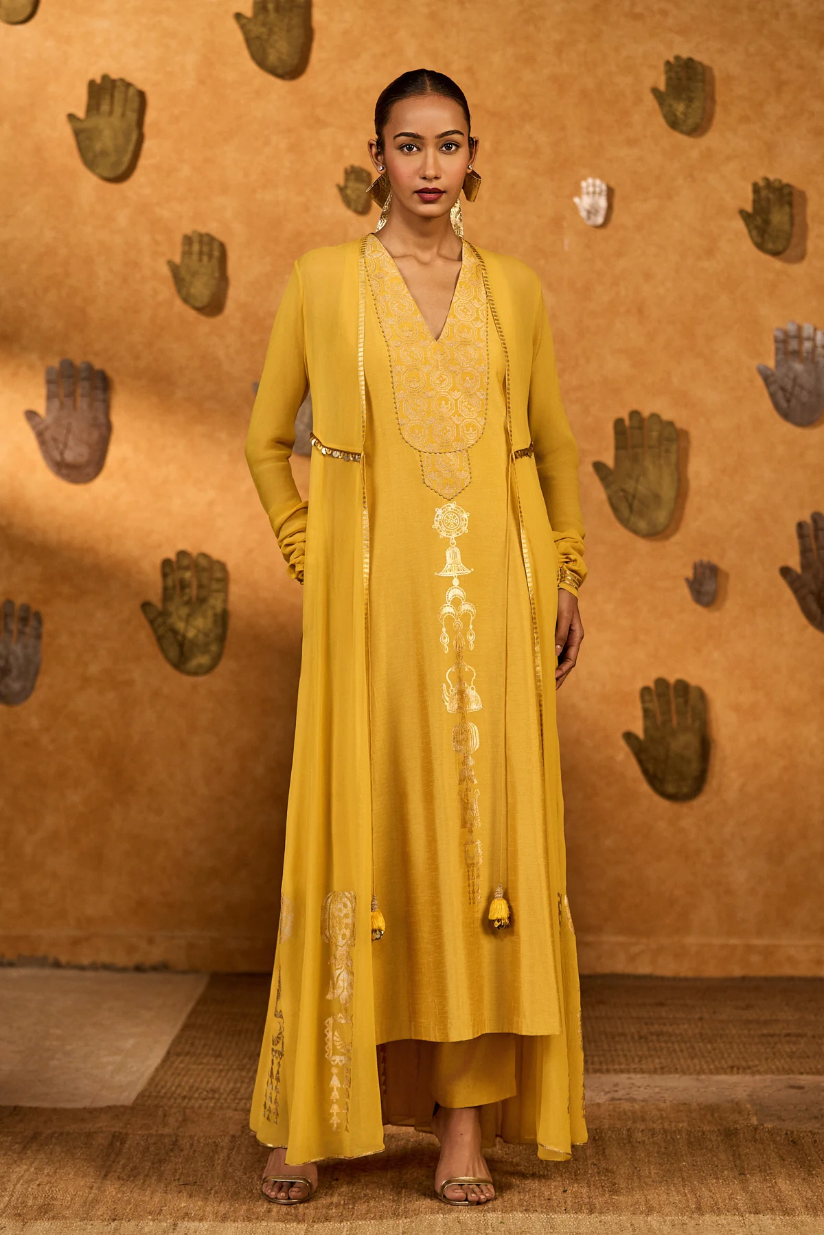 Spiced Ochre Pop Pendant Anarkali Set - Image 5