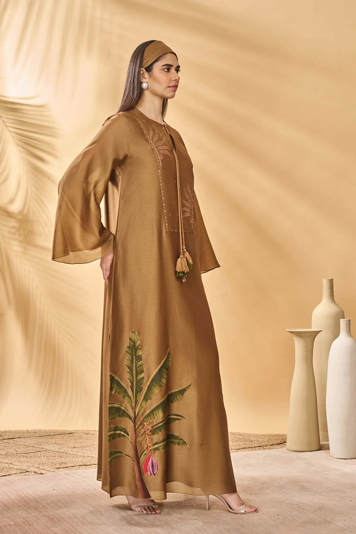Tan Trellis Palm Kaftan - Image 4