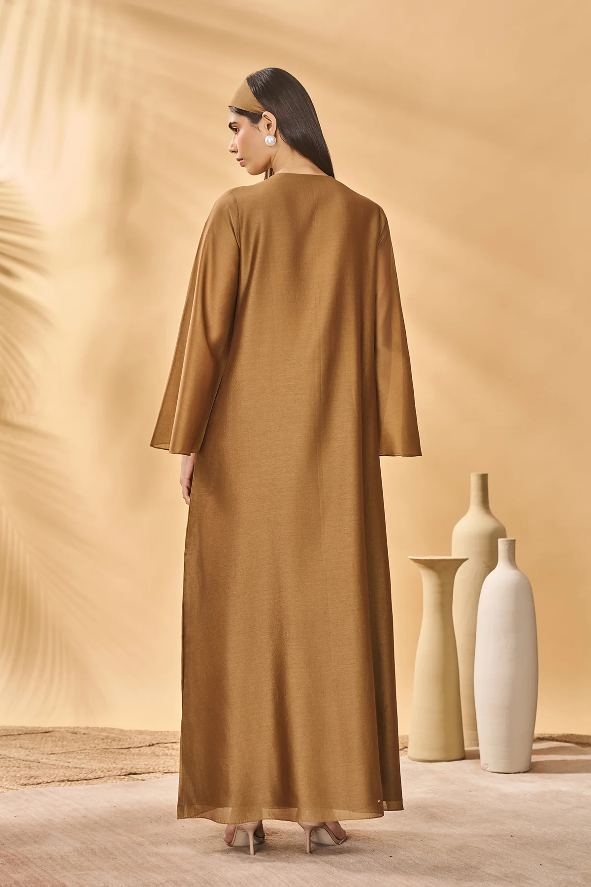 Tan Trellis Palm Kaftan - Image 5