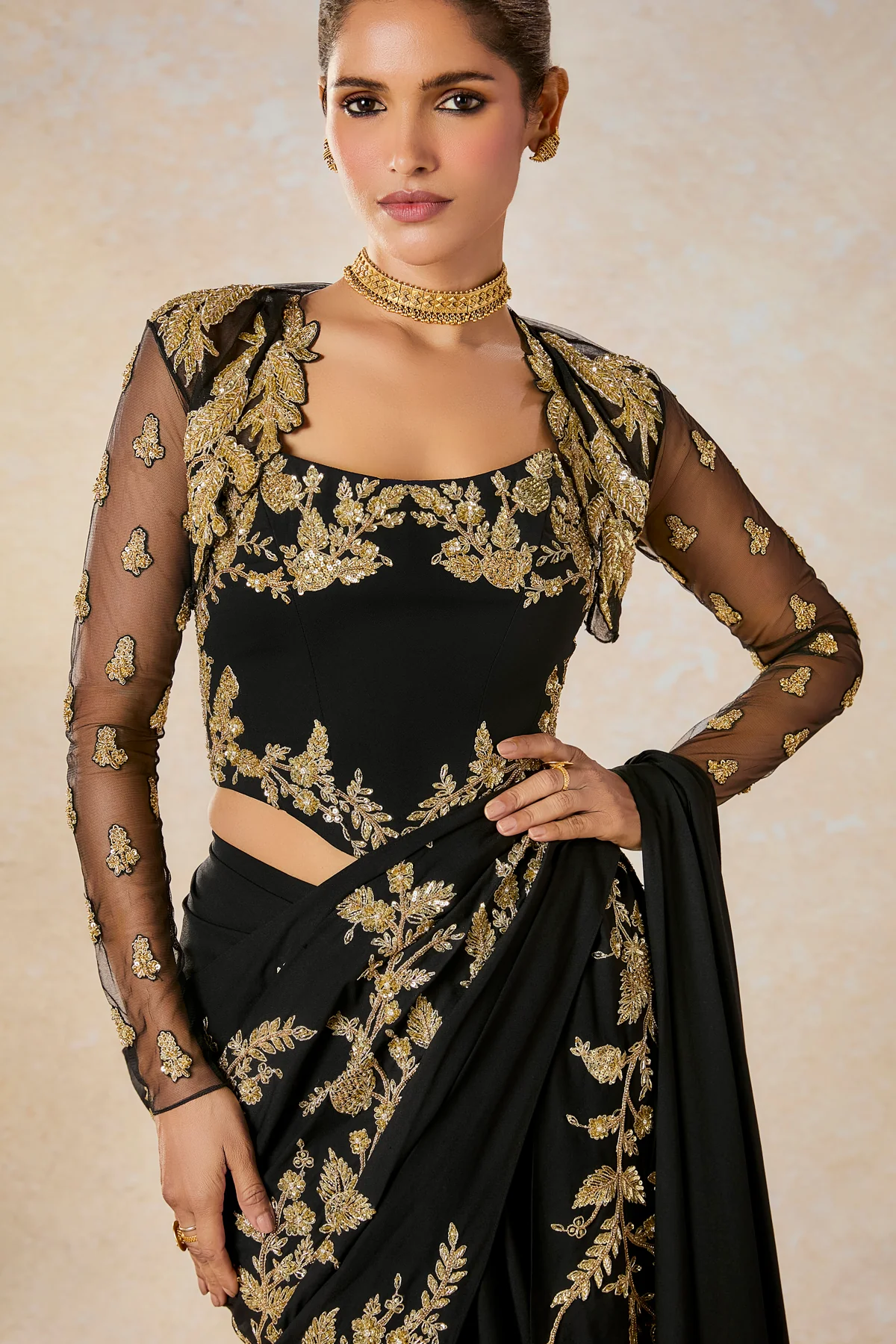 The Sunheri Bel Stitched Saree - Image 3