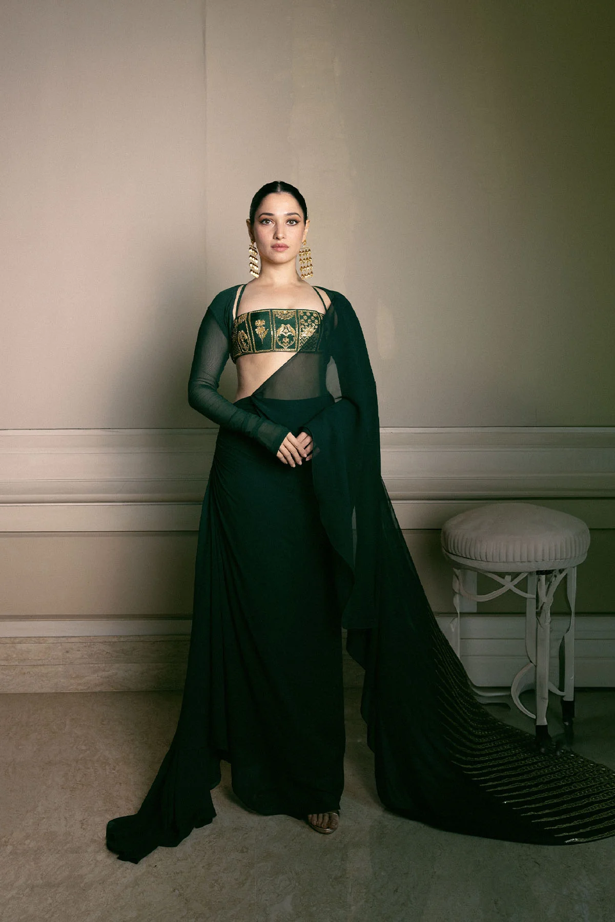 Trikone Draped Saree - Image 4