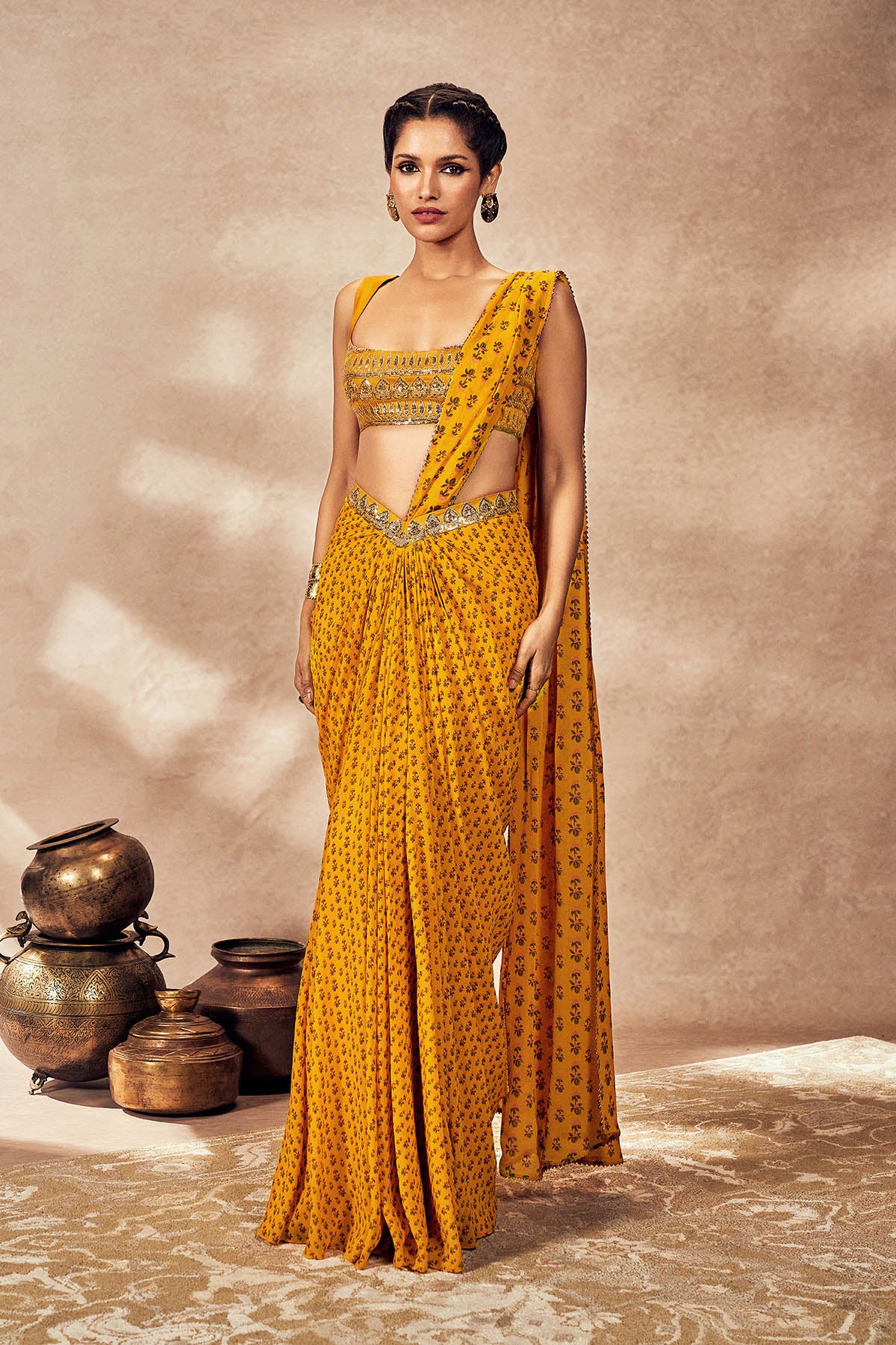 Yellow Pixie Dust Drape Saree - Image 4