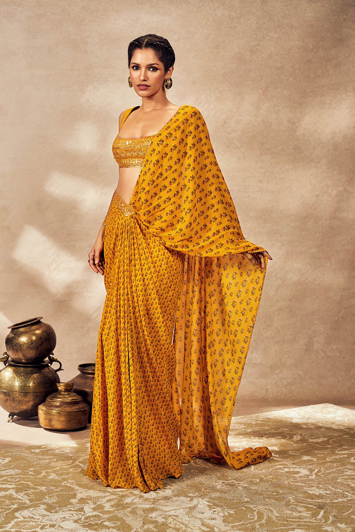Yellow Pixie Dust Drape Saree - Image 5