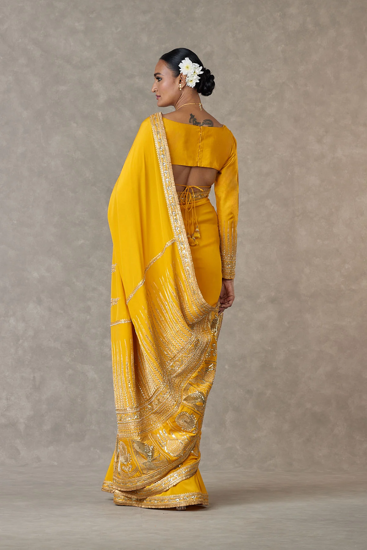 Yellow Son Patti Saree - Image 3