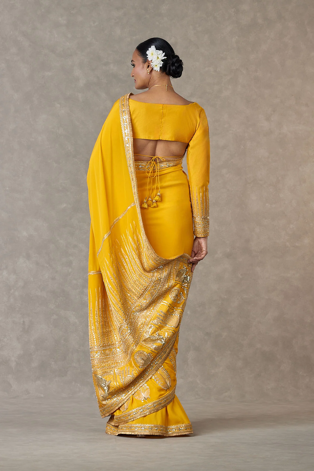 Yellow Son Patti Saree - Image 7