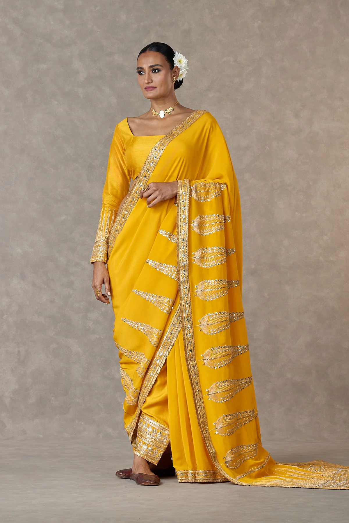 Yellow Son Patti Saree - Image 8