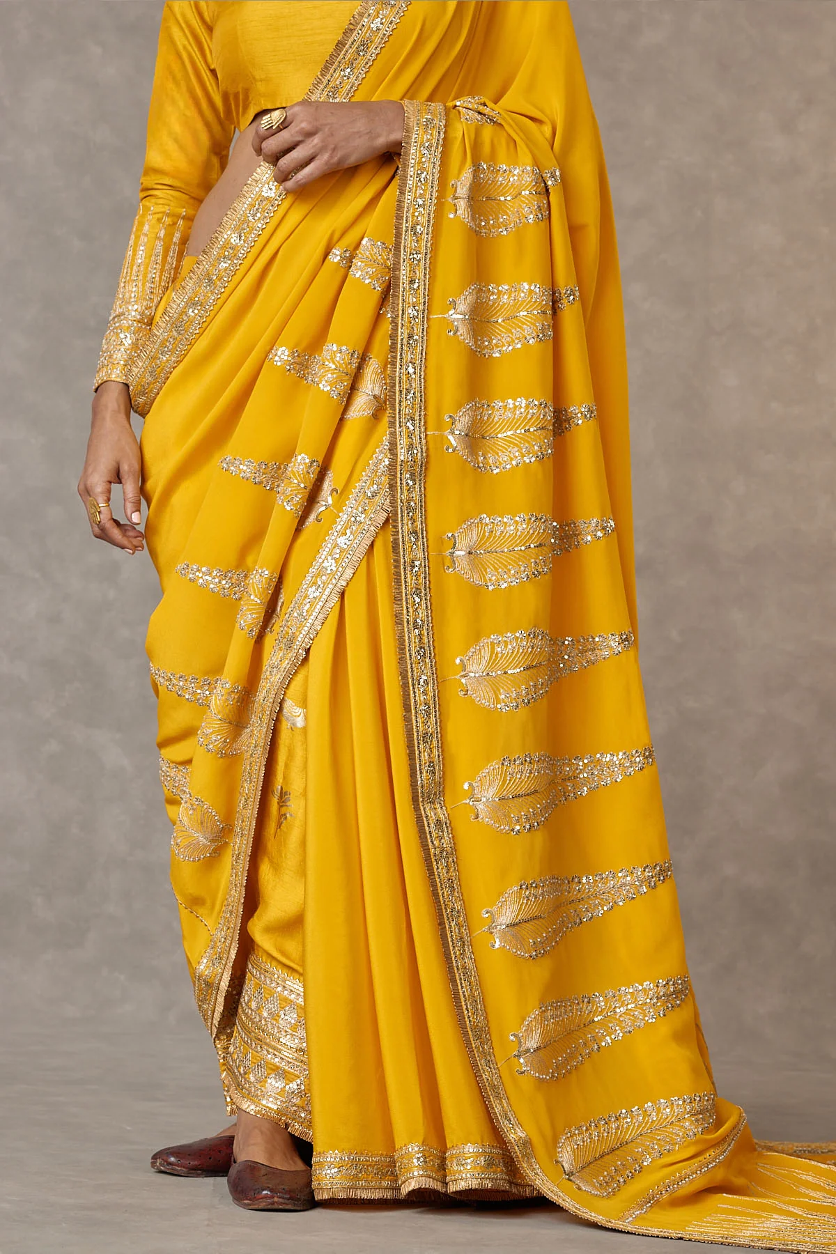 Yellow Son Patti Saree - Image 9