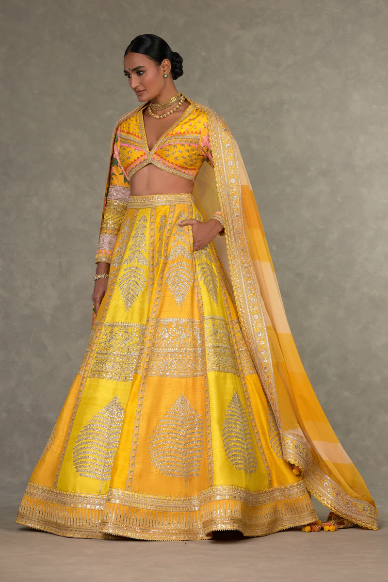 Yellow Sorbet Paan-Patti Lehenga - Image 3