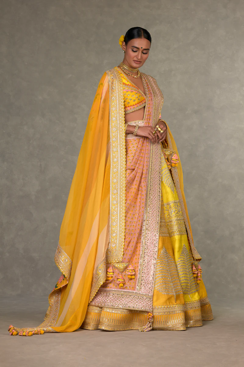 Yellow Sorbet Paan-Patti Lehenga - Image 5