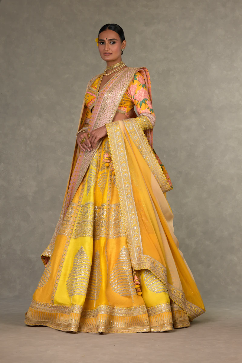 Yellow Sorbet Paan-Patti Lehenga - Image 6