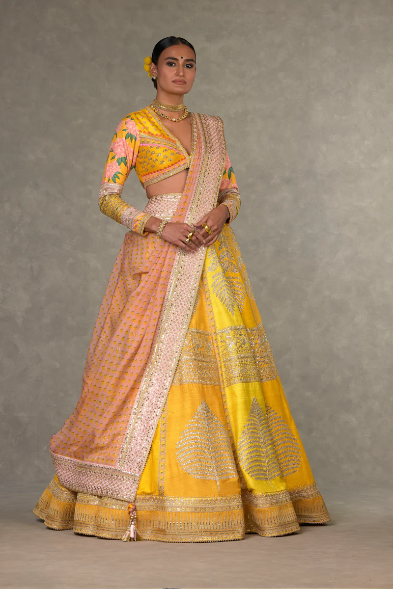 Yellow Sorbet Paan-Patti Lehenga - Image 8