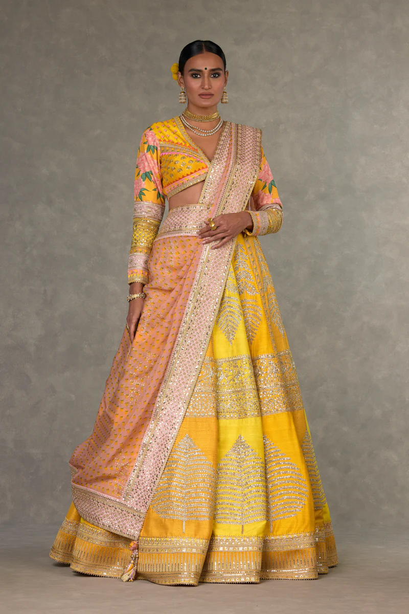 Yellow Sorbet Paan-Patti Lehenga - Image 9