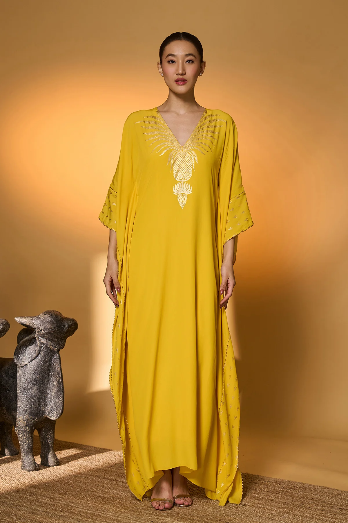 Yellow Tribal Mask Kaftan - Image 2