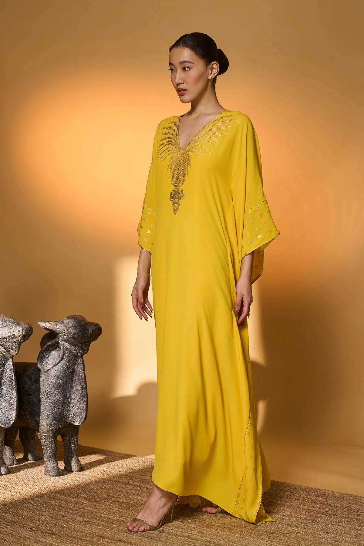 Yellow Tribal Mask Kaftan - Image 3