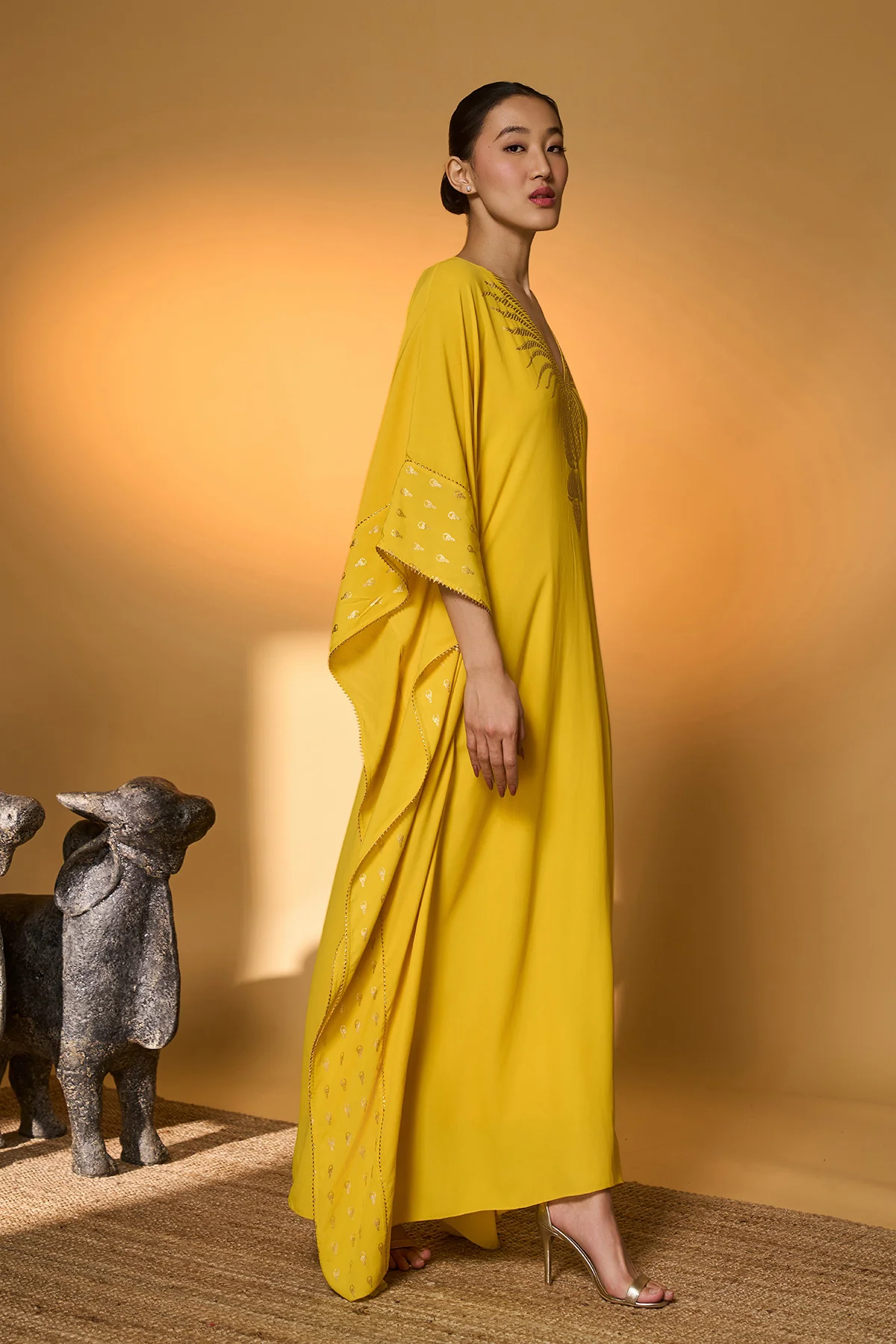 Yellow Tribal Mask Kaftan - Image 4