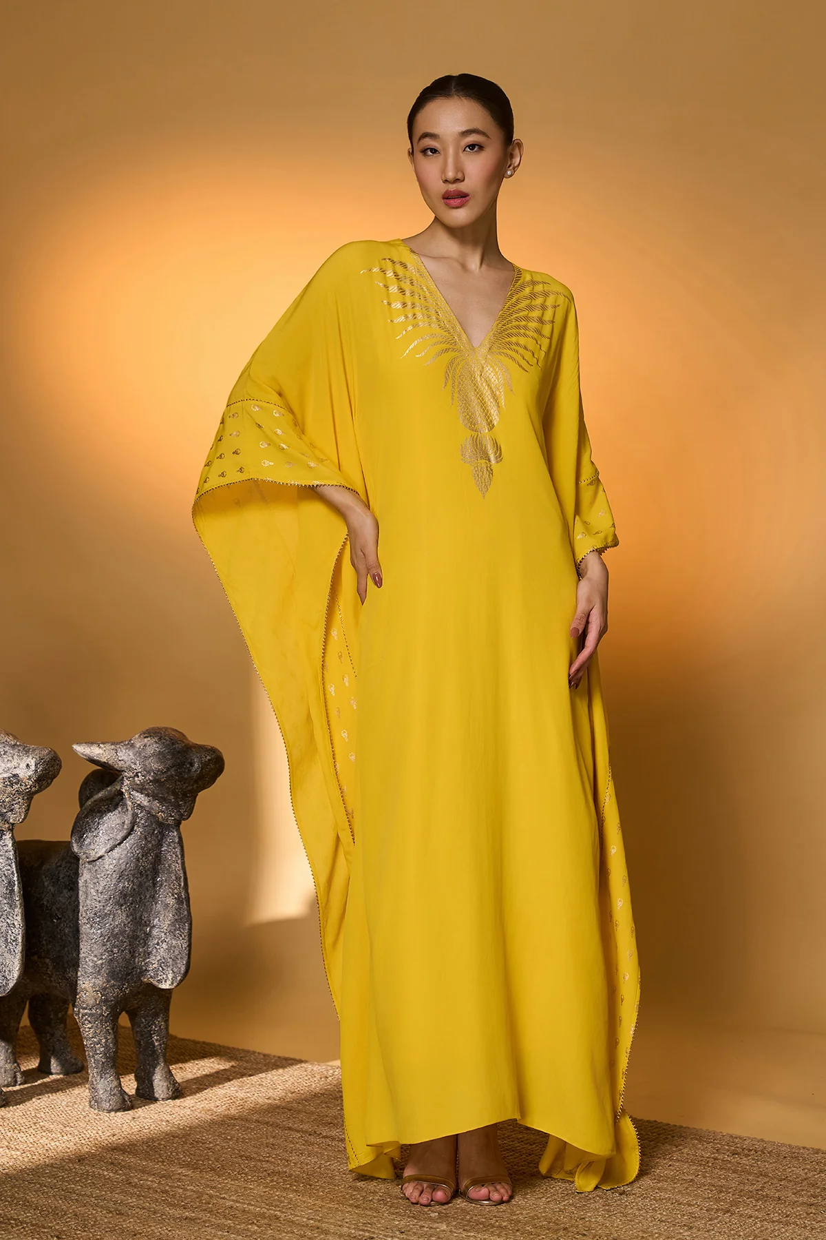 Yellow Tribal Mask Kaftan - Image 6